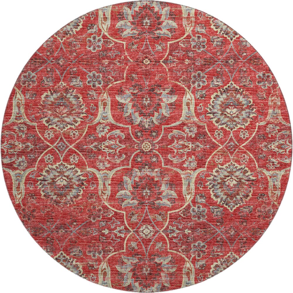 Premium Machine Washable Mayfield  Red 8' x 8' Round Rug. Picture 1