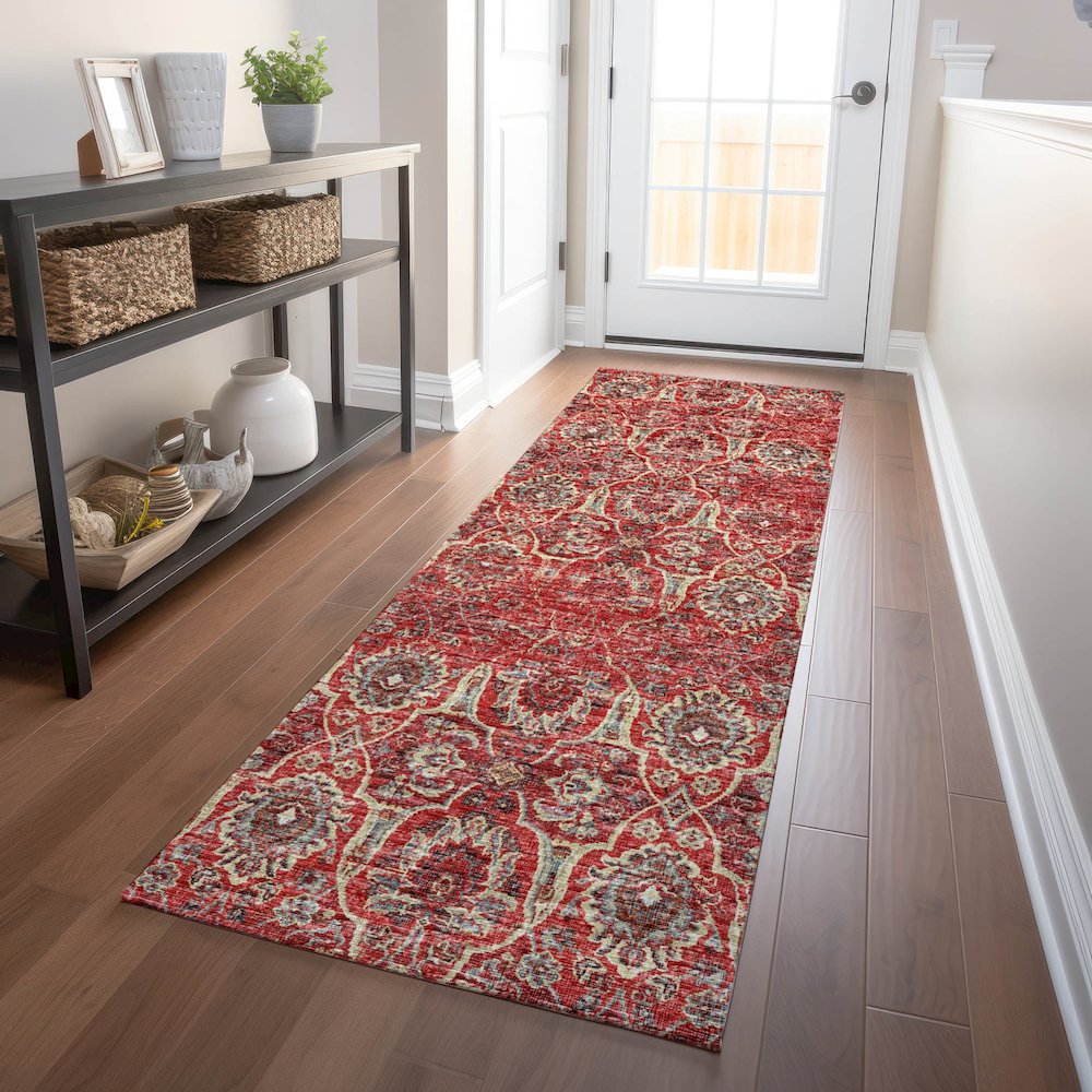 Premium Machine Washable Mayfield  Red 2'3" x 7'6" Runner Rug. Picture 5