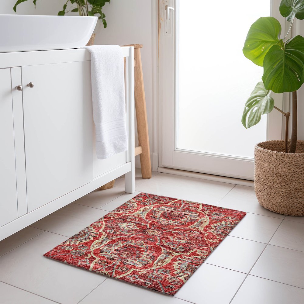 Premium Machine Washable Mayfield  Red 1'8" x 2'6" Rug. Picture 5