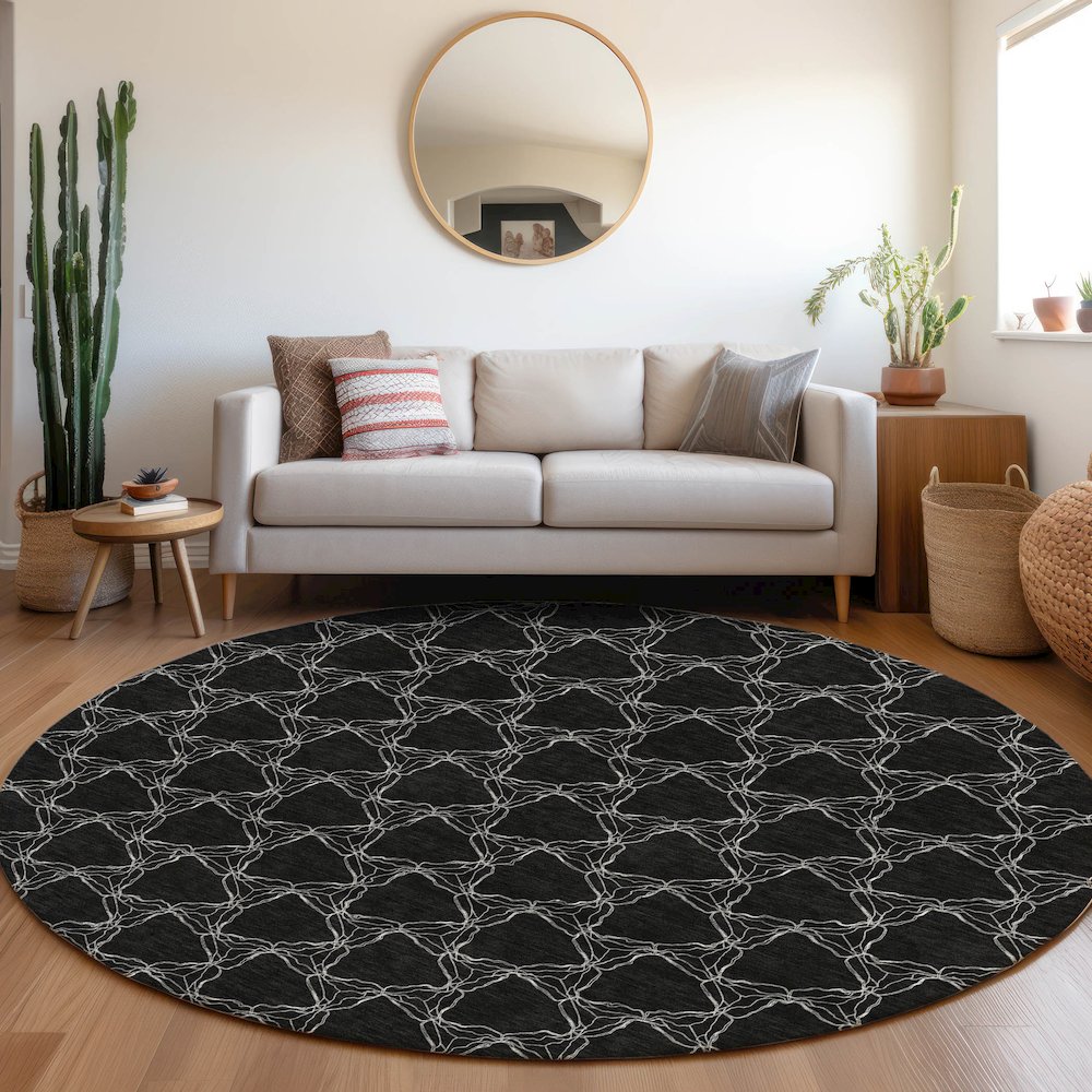 Premium Machine Washable Mayfield AMF960 Black 8' x 8' Round Rug. Picture 5