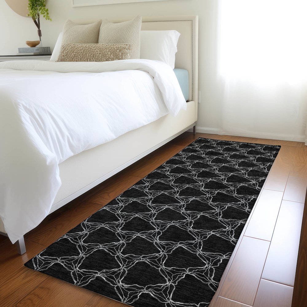 Premium Machine Washable Mayfield AMF960 Black 2'3" x 7'6" Runner Rug. Picture 5