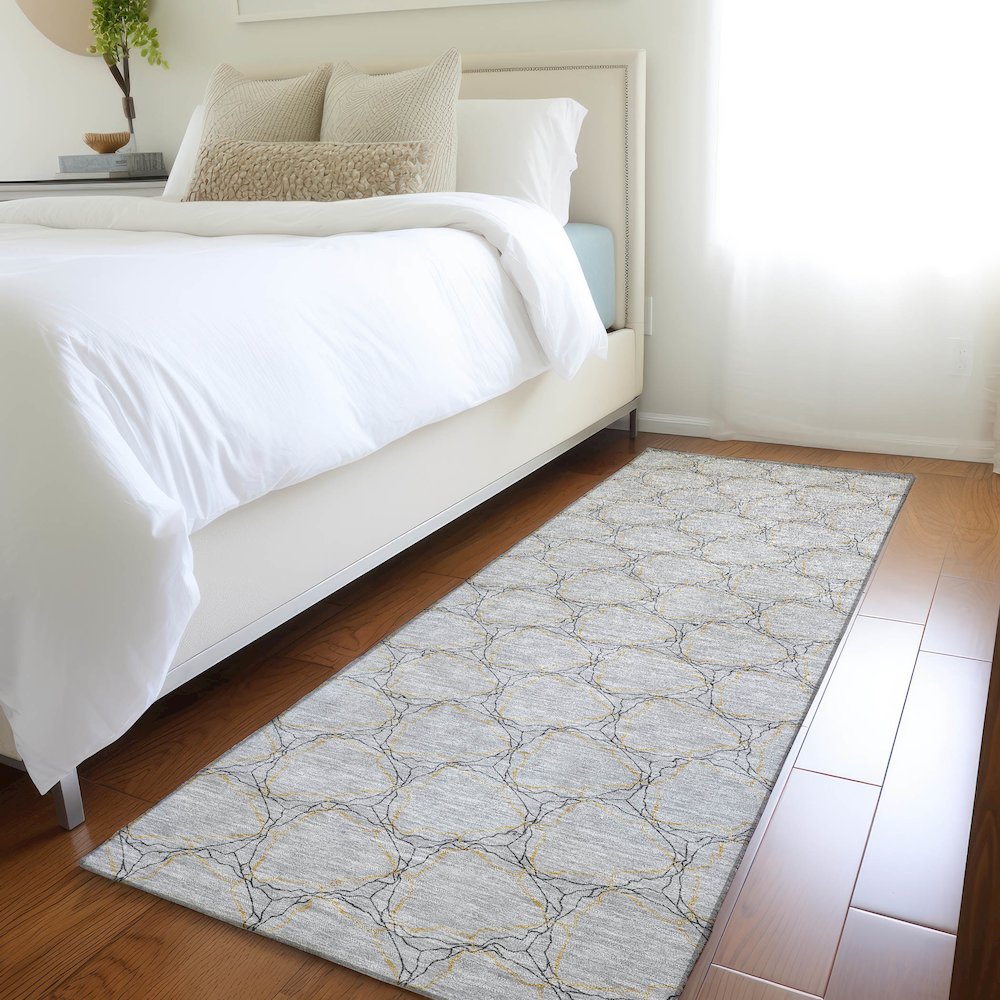Premium Machine Washable Mayfield AMF960 Gray 2'3" x 7'6" Runner Rug. Picture 5