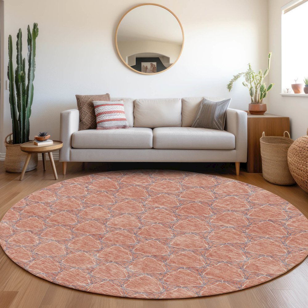 Premium Machine Washable Mayfield AMF960 Salmon 8' x 8' Round Rug. Picture 5