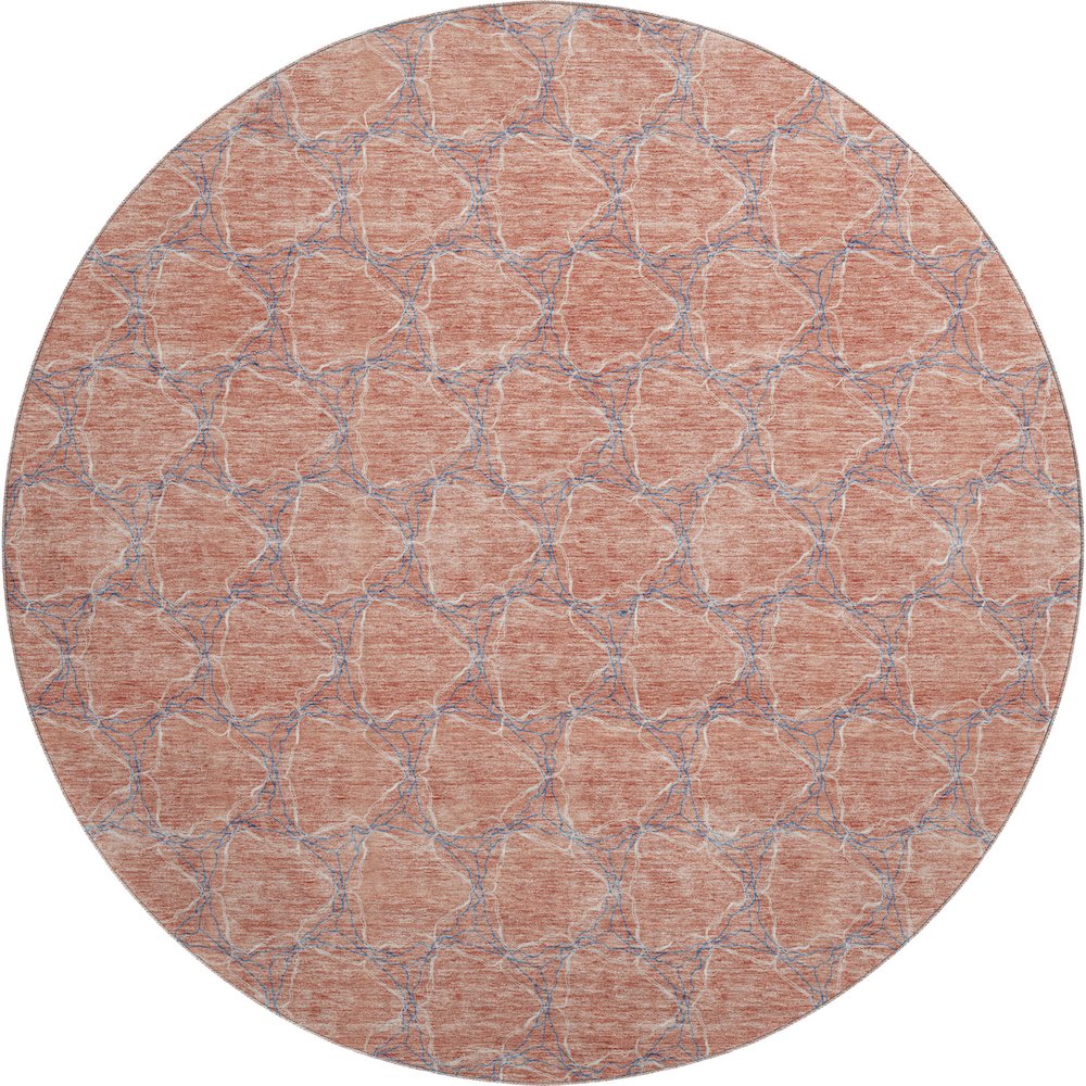 Premium Machine Washable Mayfield AMF960 Salmon 8' x 8' Round Rug. Picture 1
