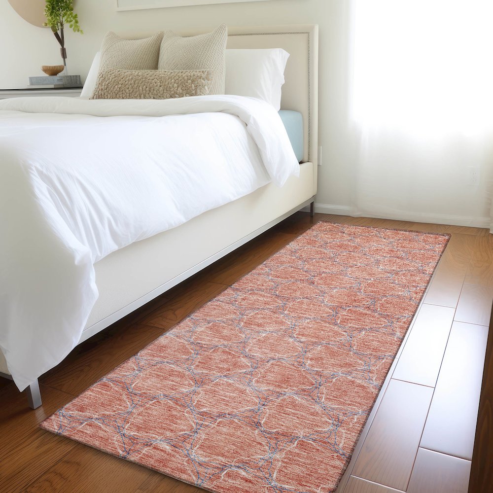 Premium Machine Washable Mayfield AMF960 Salmon 2'3" x 7'6" Runner Rug. Picture 5