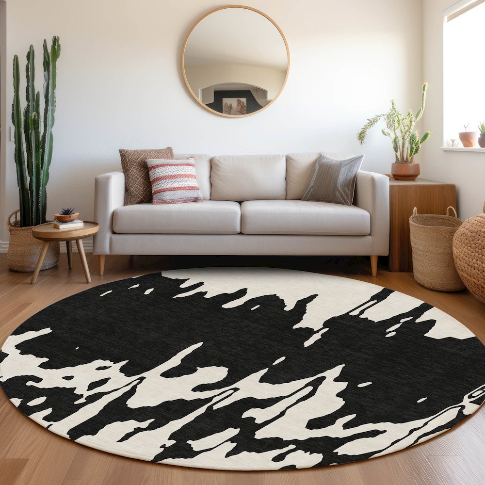Premium Machine Washable Mayfield AMF961 Black 8' x 8' Round Rug. Picture 5