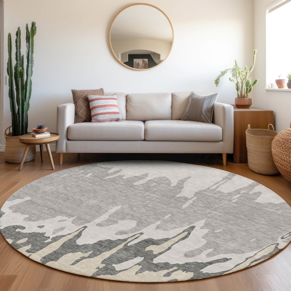 Premium Machine Washable Mayfield AMF961 Gray 8' x 8' Round Rug. Picture 5