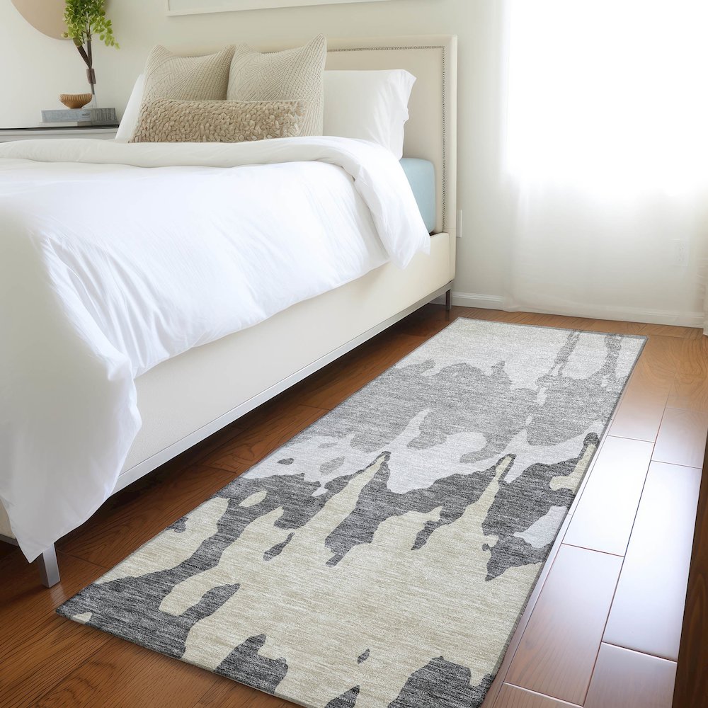 Premium Machine Washable Mayfield AMF961 Gray 2'3" x 7'6" Runner Rug. Picture 5