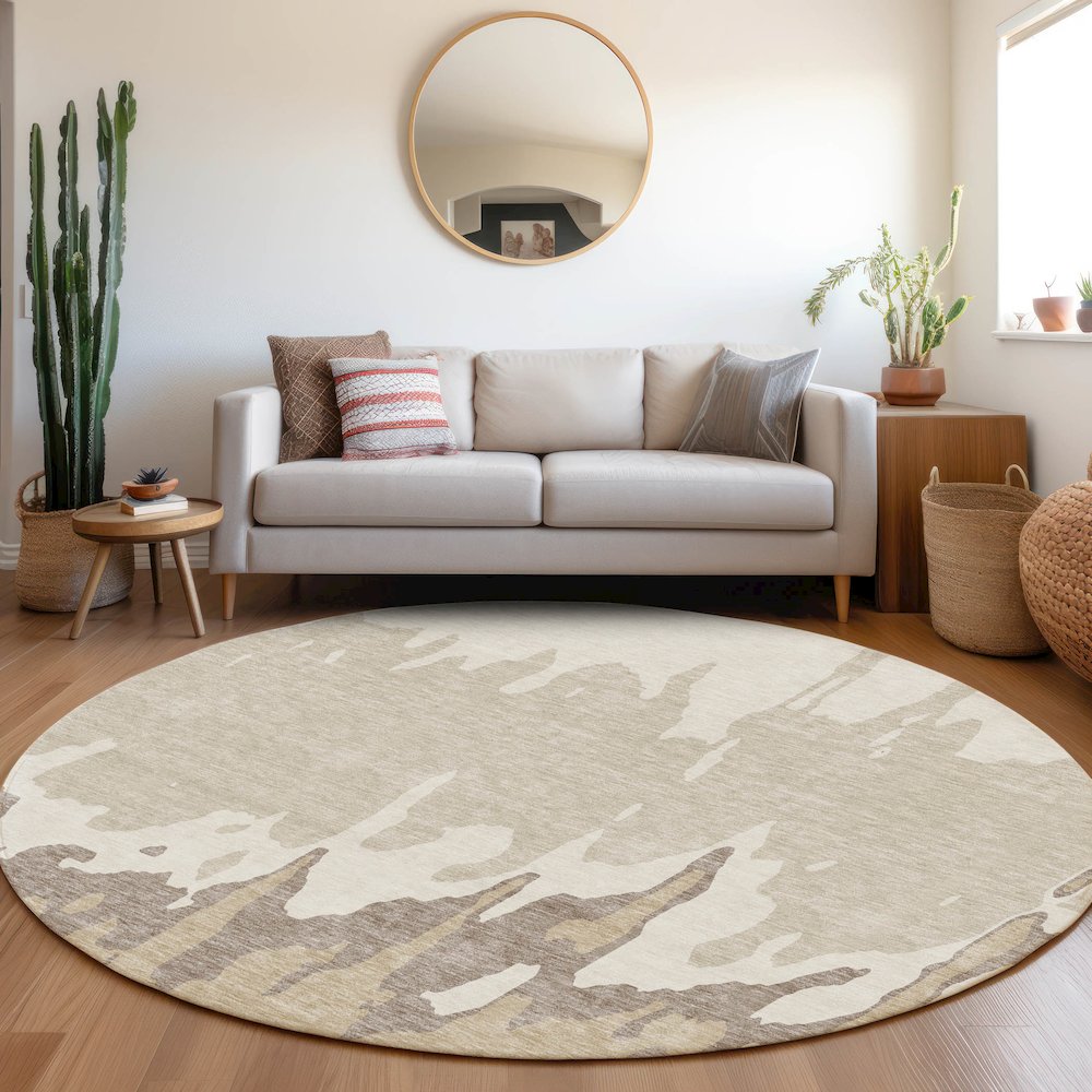 Premium Machine Washable Mayfield AMF961 Ivory 8' x 8' Round Rug. Picture 5