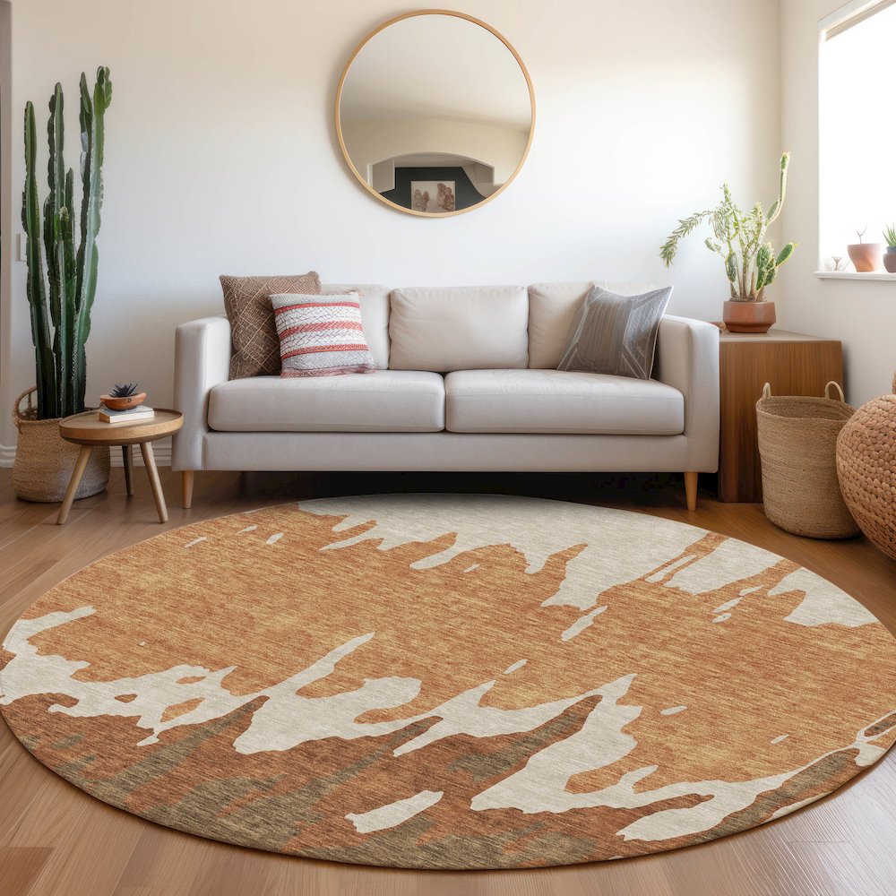 Premium Machine Washable Mayfield AMF961 Paprika 8' x 8' Round Rug. Picture 5