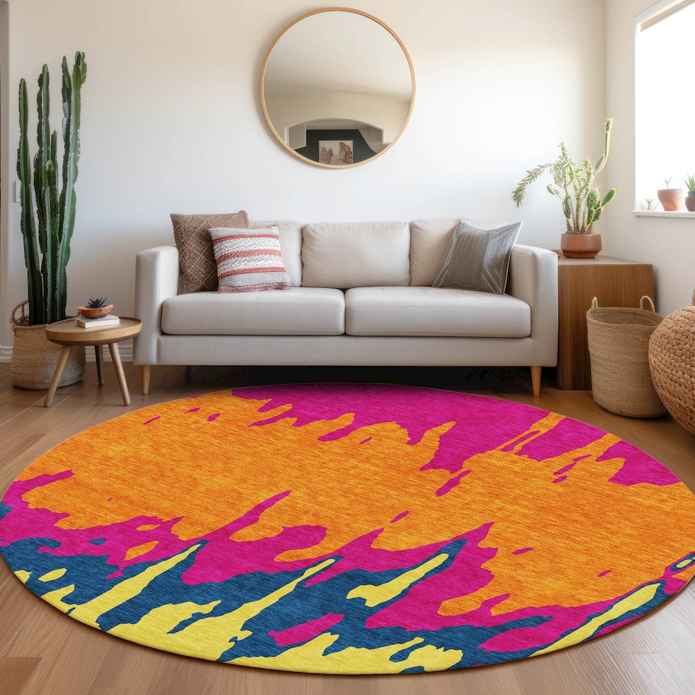 Premium Machine Washable Mayfield AMF961 Pink 8' x 8' Round Rug. Picture 5