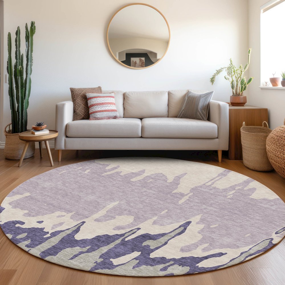Premium Machine Washable Mayfield AMF961 Purple 8' x 8' Round Rug. Picture 5