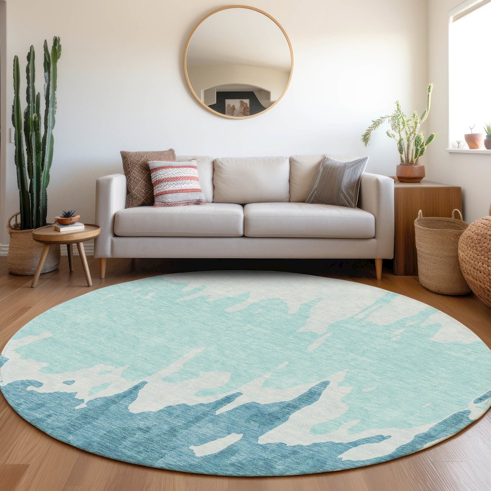 Premium Machine Washable Mayfield AMF961 Teal 8' x 8' Round Rug. Picture 5