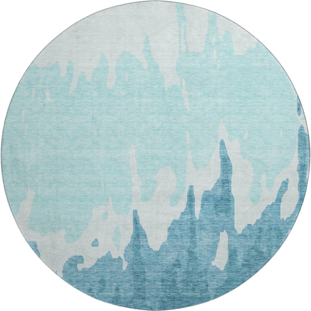 Premium Machine Washable Mayfield AMF961 Teal 8' x 8' Round Rug. Picture 1
