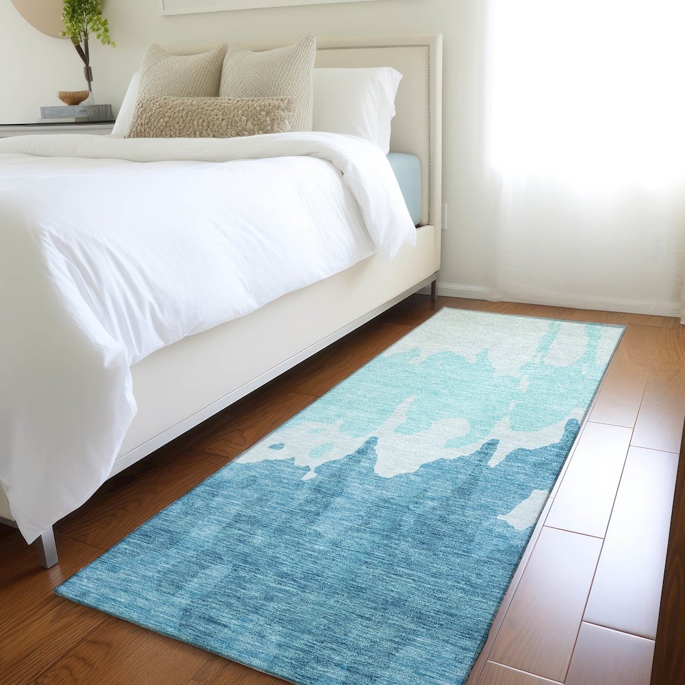 Premium Machine Washable Mayfield AMF961 Teal 2'3" x 7'6" Runner Rug. Picture 5