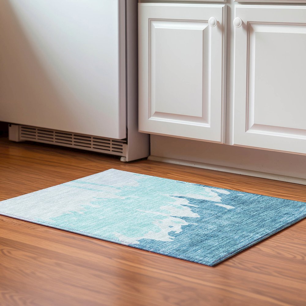 Premium Machine Washable Mayfield AMF961 Teal 1'8" x 2'6" Rug. Picture 5