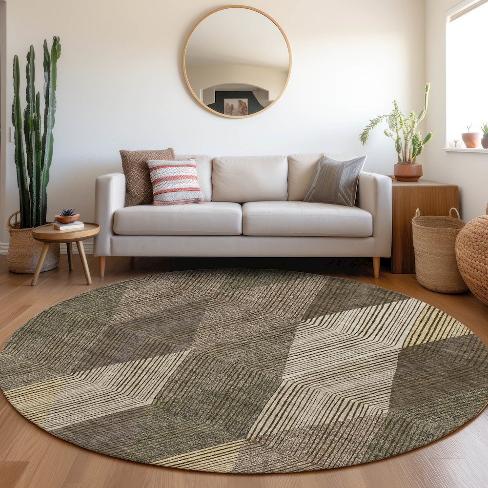Premium Machine Washable Mayfield AMF962 Brown 8' x 8' Round Rug. Picture 5