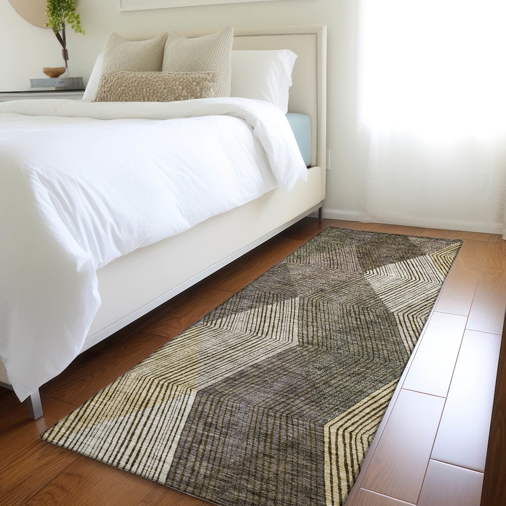 Premium Machine Washable Mayfield AMF962 Brown 2'3" x 7'6" Runner Rug. Picture 5