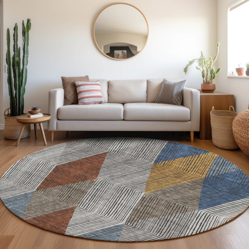 Premium Machine Washable Mayfield AMF962 Gray 8' x 8' Round Rug. Picture 5