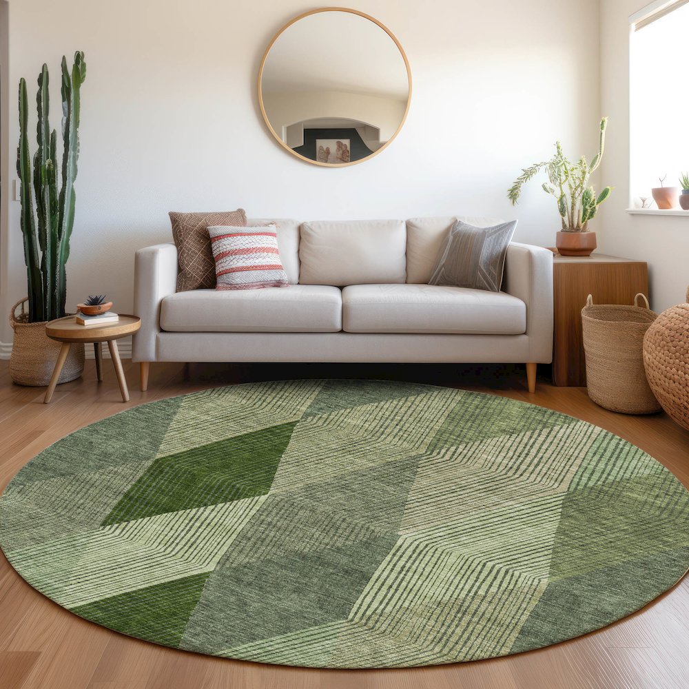 Premium Machine Washable Mayfield AMF962 Green 8' x 8' Round Rug. Picture 5