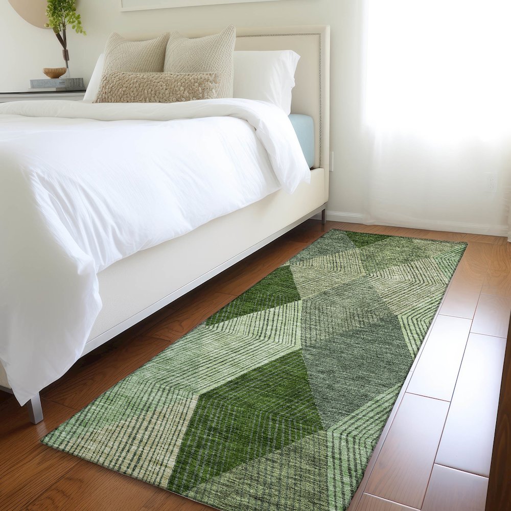 Premium Machine Washable Mayfield AMF962 Green 2'3" x 7'6" Runner Rug. Picture 5