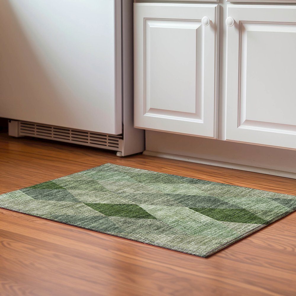 Premium Machine Washable Mayfield AMF962 Green 1'8" x 2'6" Rug. Picture 5