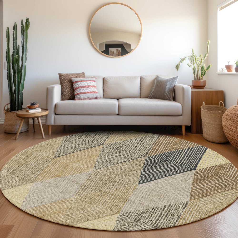 Premium Machine Washable Mayfield AMF962 Mocha 8' x 8' Round Rug. Picture 5