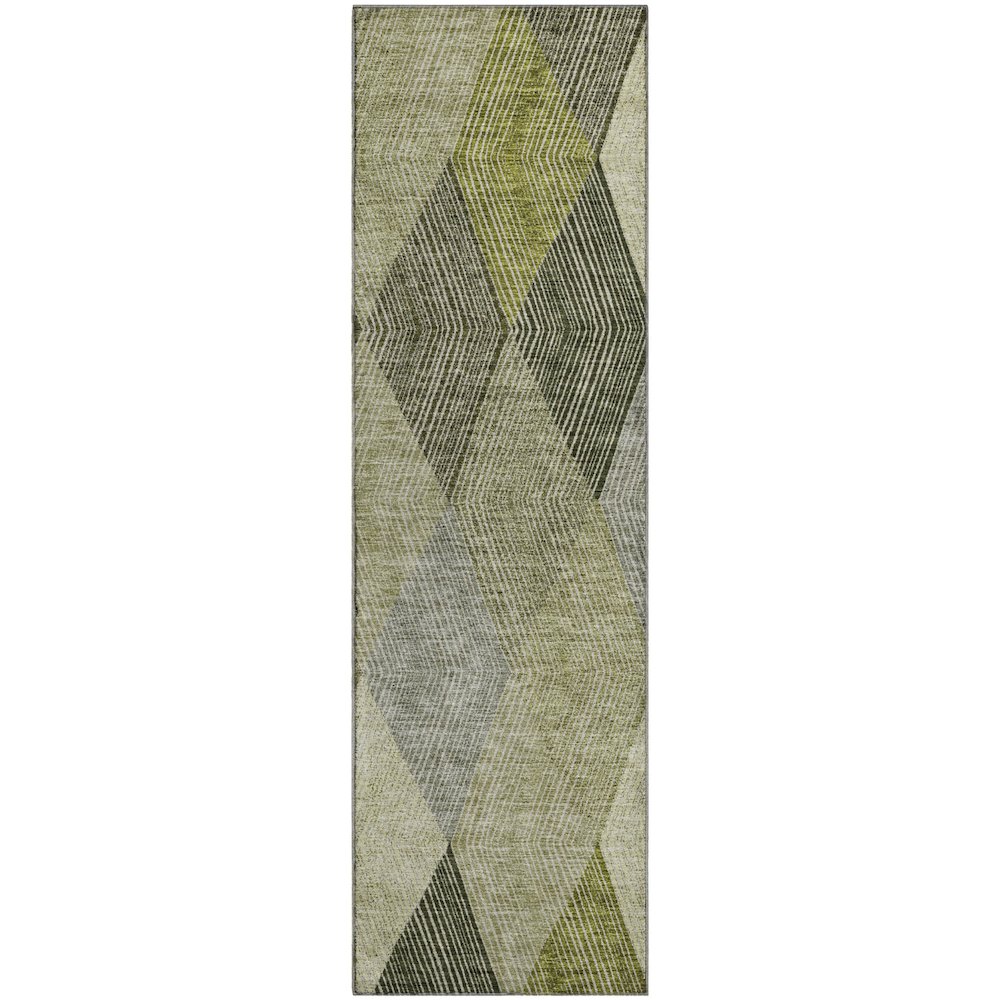 Premium Machine Washable Mayfield AMF962 Olive 2'3" x 7'6" Runner Rug. Picture 1