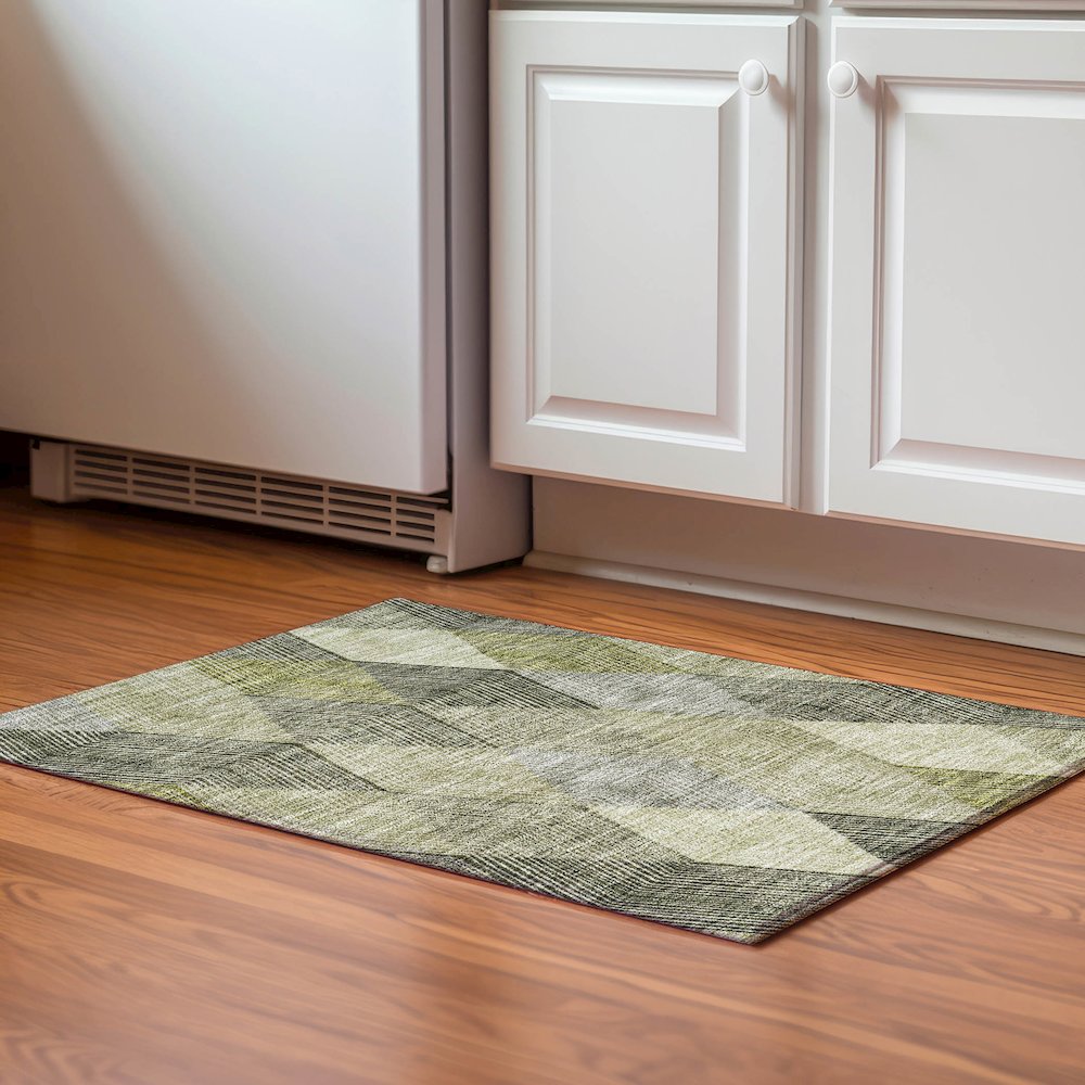 Premium Machine Washable Mayfield AMF962 Olive 1'8" x 2'6" Rug. Picture 5