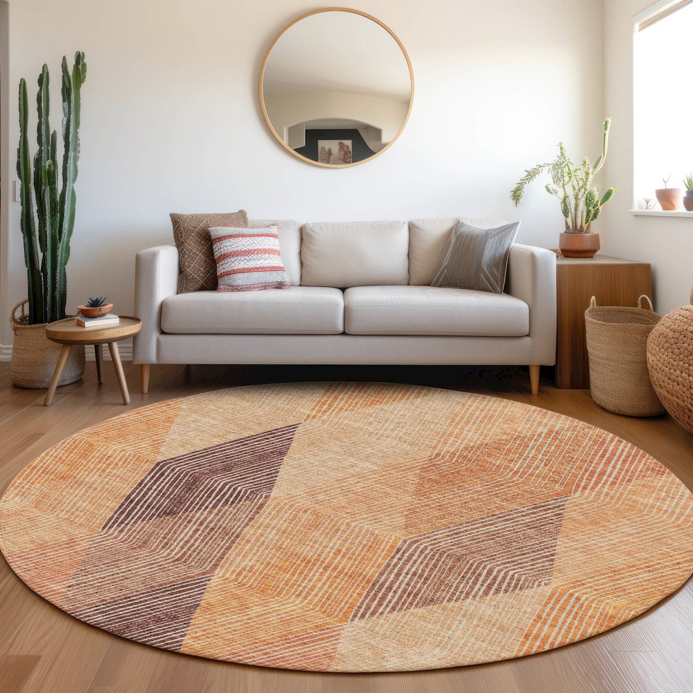 Premium Machine Washable Mayfield AMF962 Orange 8' x 8' Round Rug. Picture 5