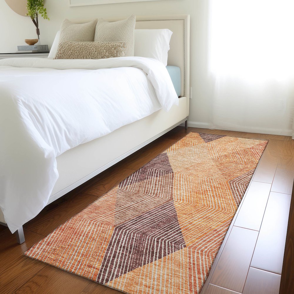Premium Machine Washable Mayfield AMF962 Orange 2'3" x 7'6" Runner Rug. Picture 5