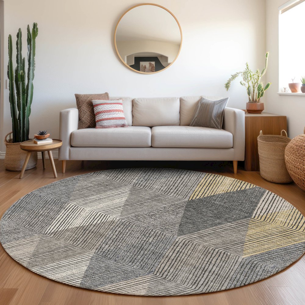 Premium Machine Washable Mayfield AMF962 Pewter 8' x 8' Round Rug. Picture 5