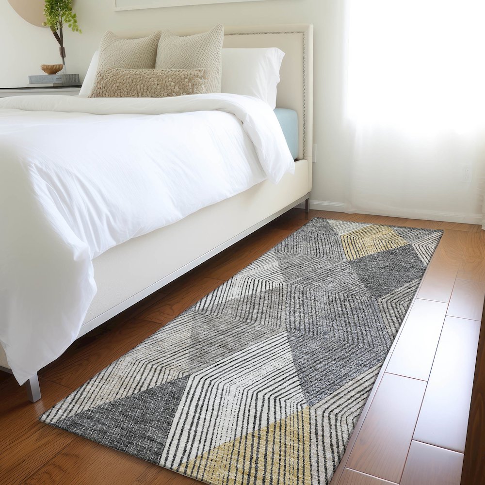 Premium Machine Washable Mayfield AMF962 Pewter 2'3" x 7'6" Runner Rug. Picture 5