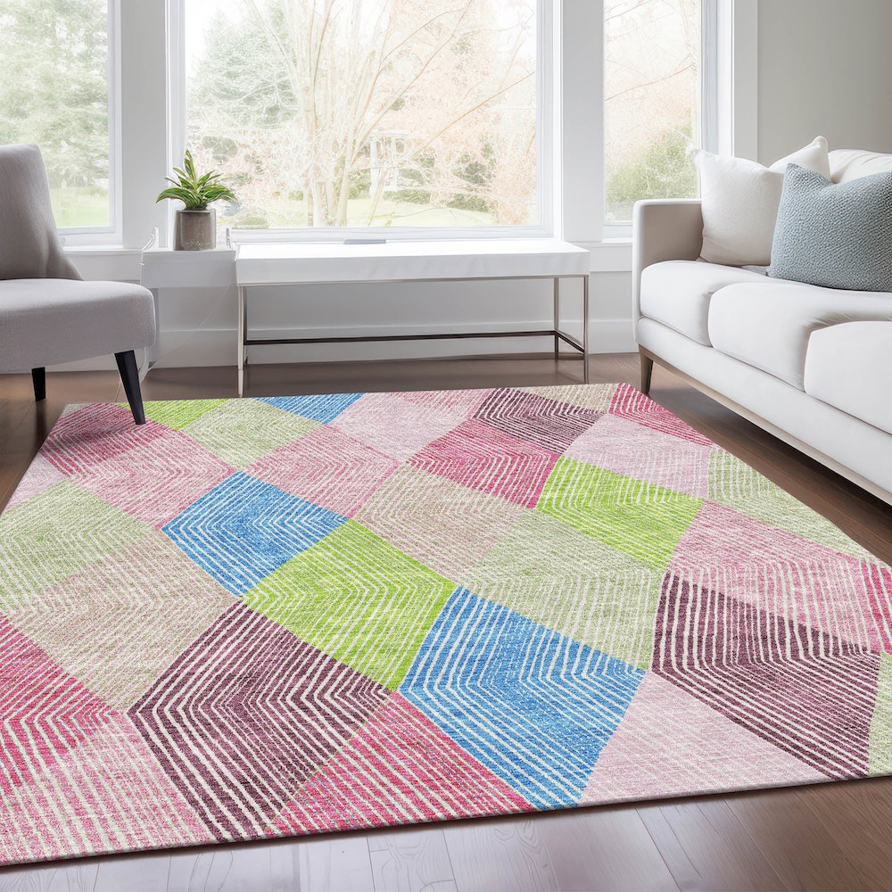 Premium Machine Washable Mayfield AMF962 Pink 2'6" x 3'10" Rug. Picture 6
