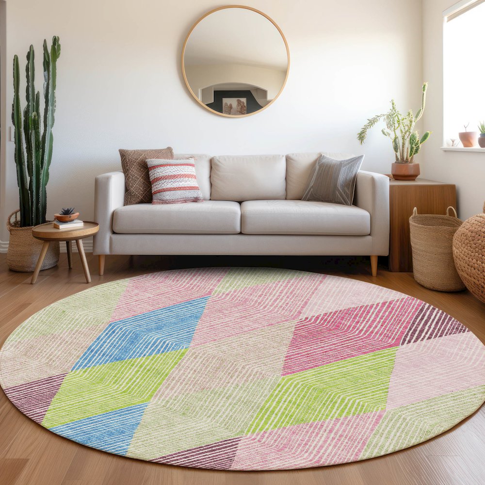 Premium Machine Washable Mayfield AMF962 Pink 8' x 8' Round Rug. Picture 5