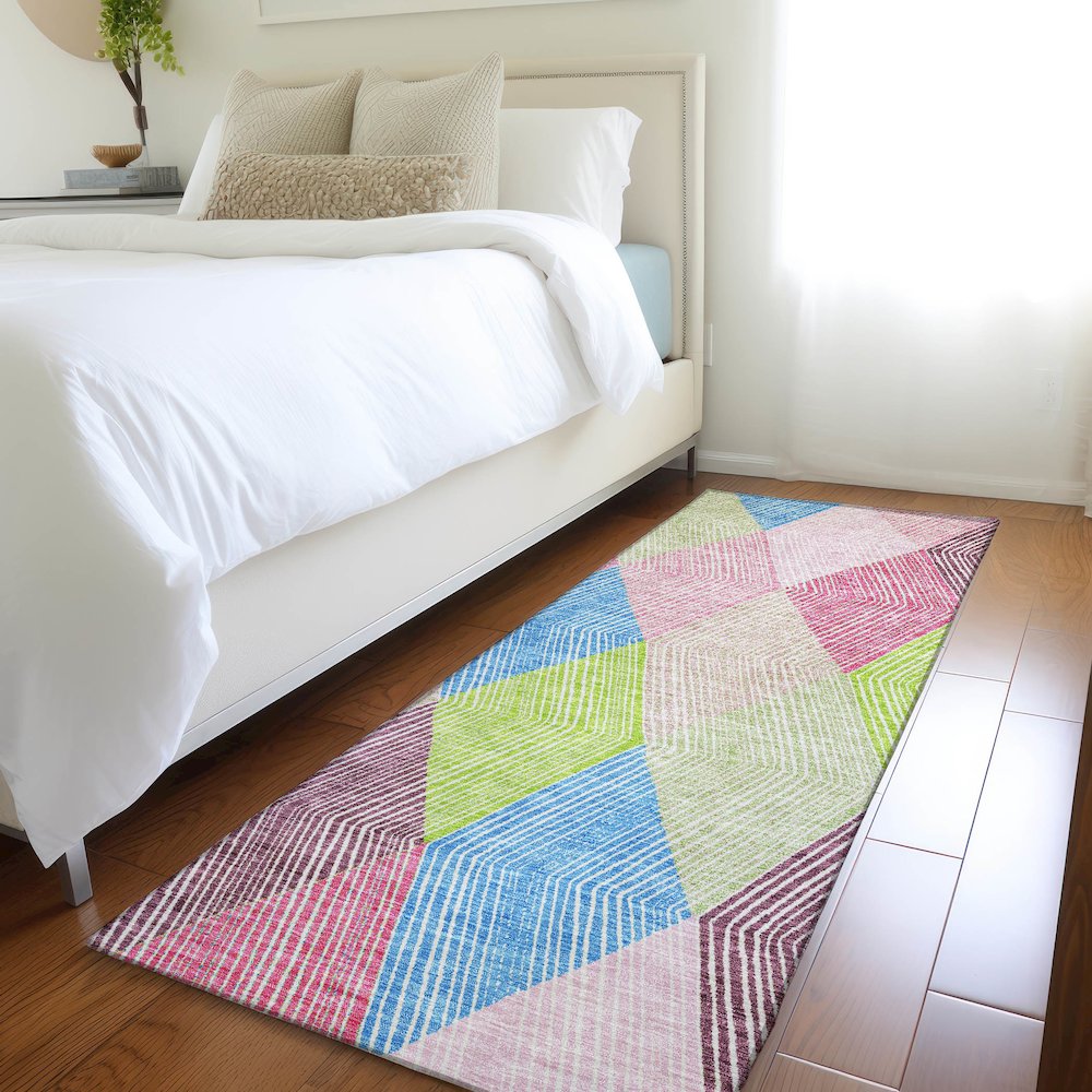 Premium Machine Washable Mayfield AMF962 Pink 2'3" x 7'6" Runner Rug. Picture 5