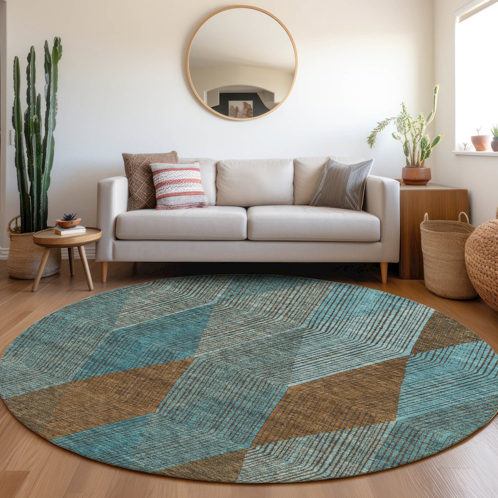Premium Machine Washable Mayfield AMF962 Teal 8' x 8' Round Rug. Picture 5