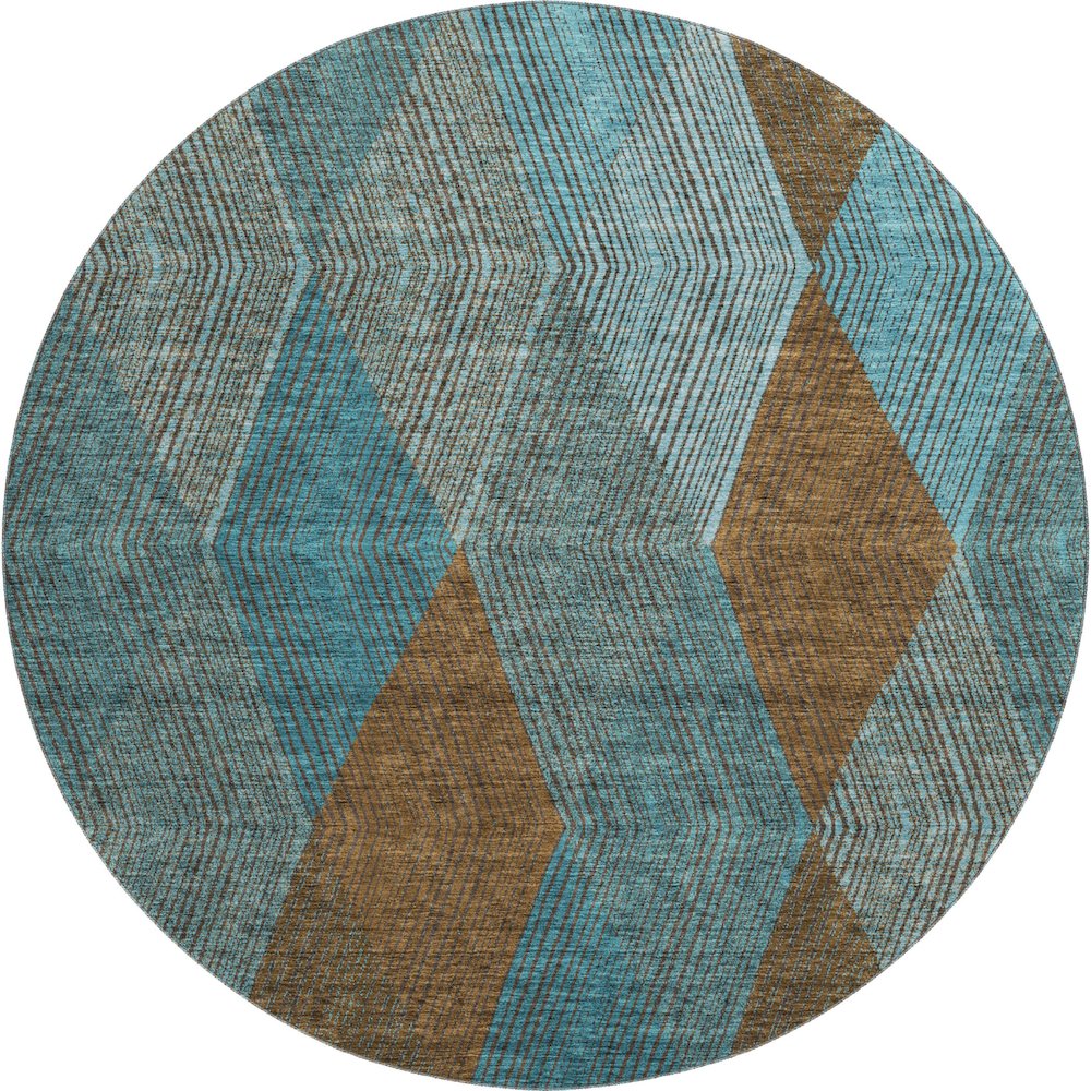 Premium Machine Washable Mayfield AMF962 Teal 8' x 8' Round Rug. Picture 1