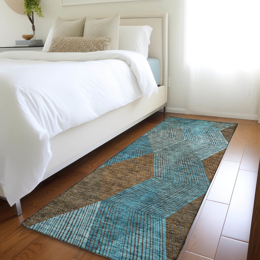 Premium Machine Washable Mayfield AMF962 Teal 2'3" x 7'6" Runner Rug. Picture 5