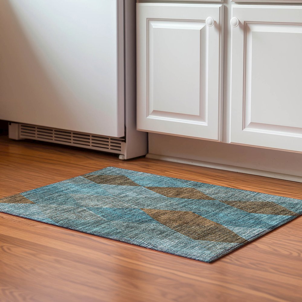 Premium Machine Washable Mayfield AMF962 Teal 1'8" x 2'6" Rug. Picture 5