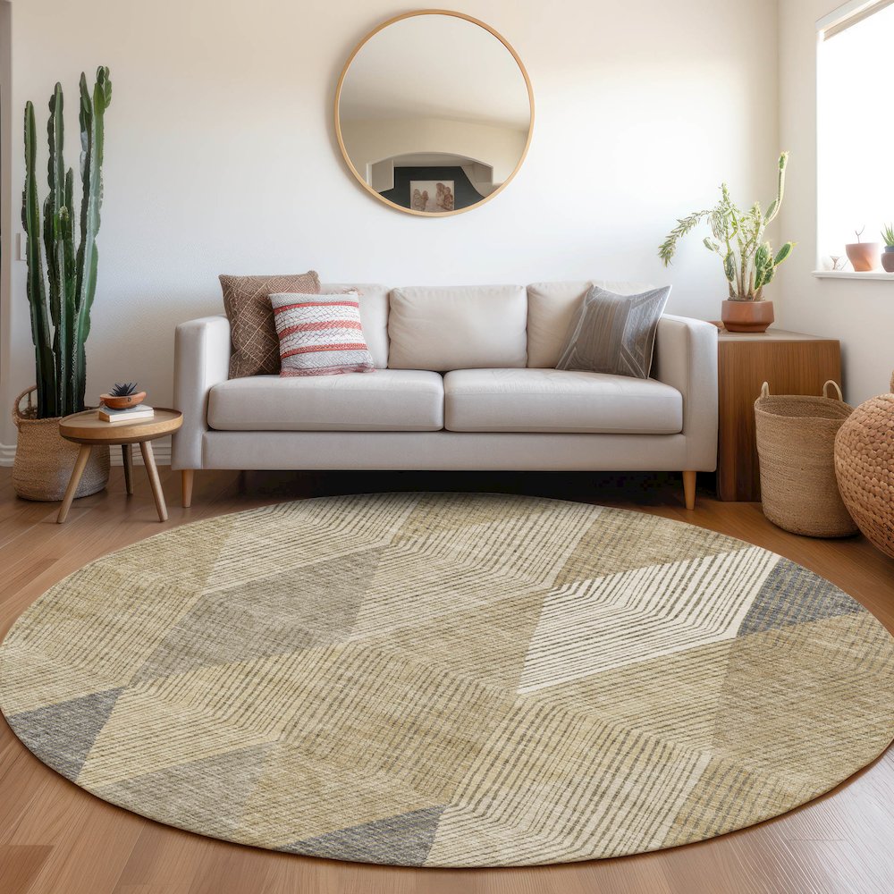 Premium Machine Washable Mayfield AMF962 Wheat 8' x 8' Round Rug. Picture 5