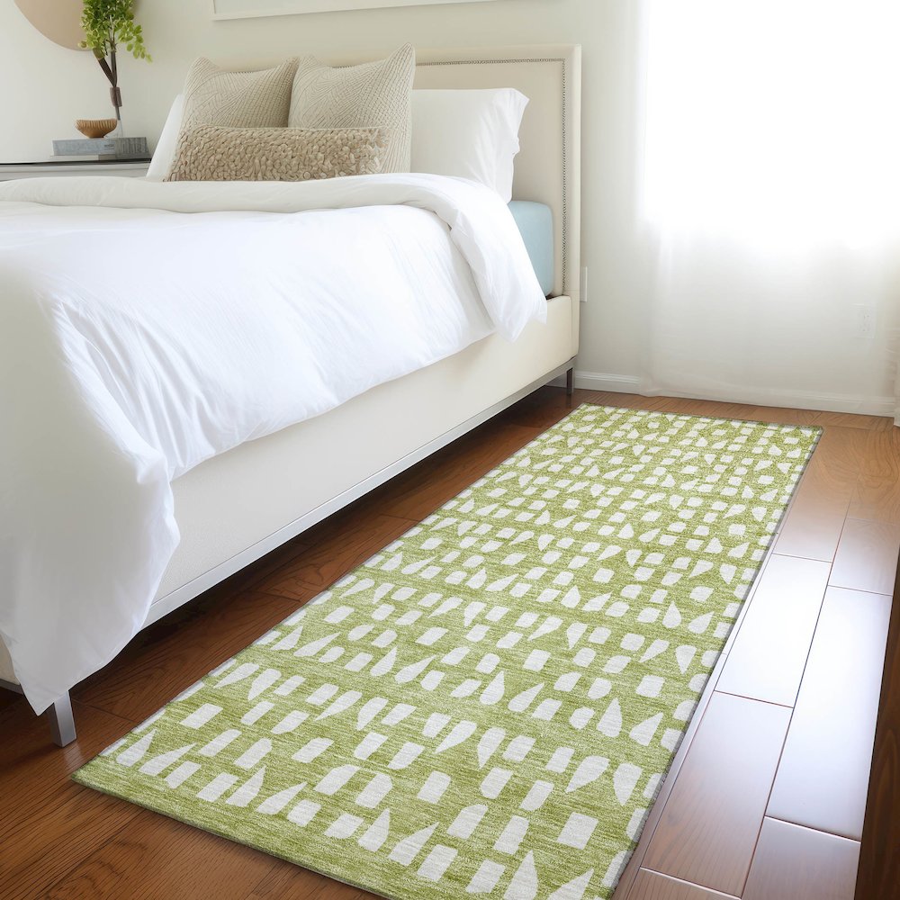 Premium Machine Washable Mayfield AMF963 Aloe 2'3" x 7'6" Runner Rug. Picture 5