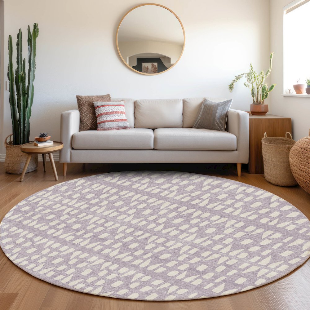 Premium Machine Washable Mayfield AMF963 Lavender 8' x 8' Round Rug. Picture 5