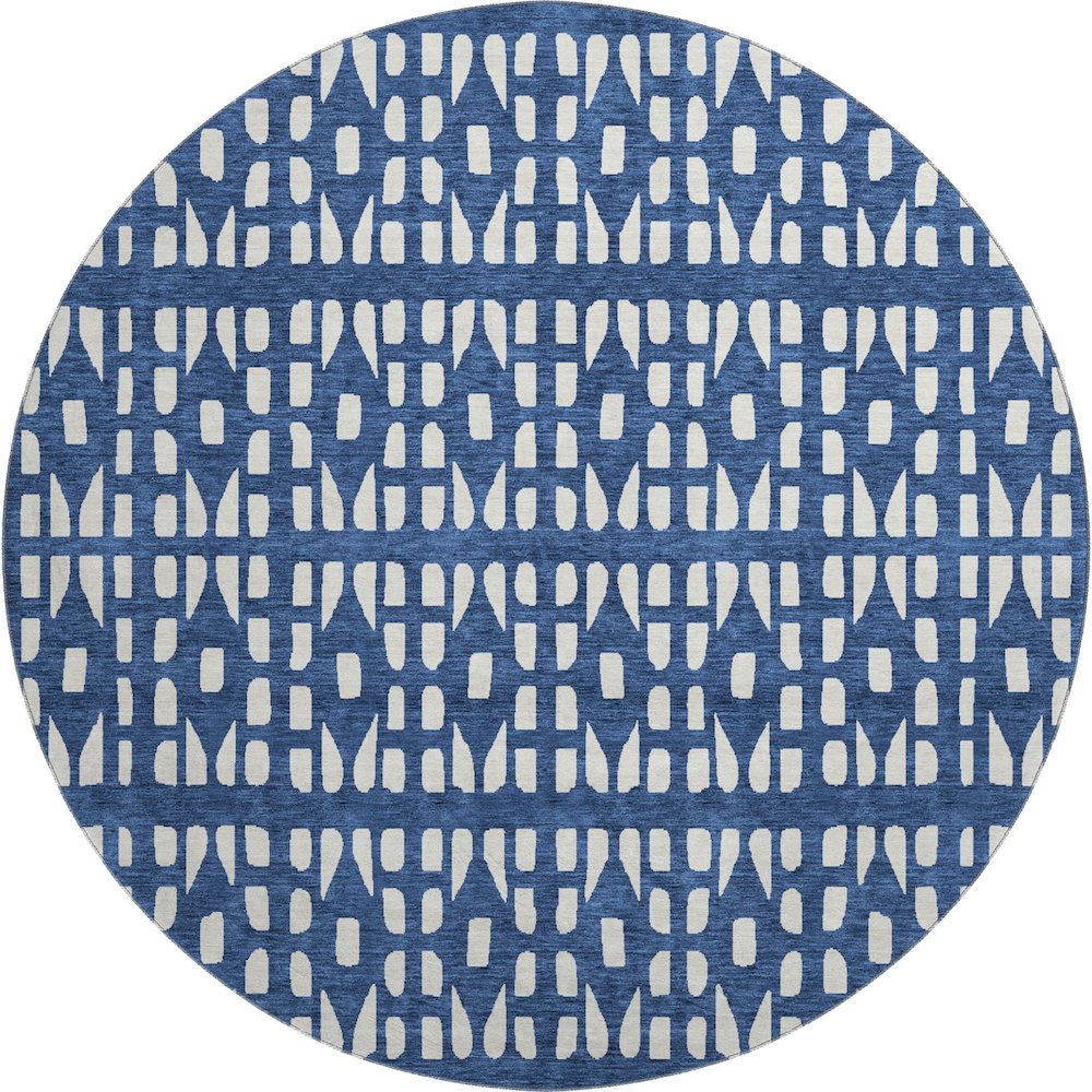Premium Machine Washable Mayfield AMF963 Navy 8' x 8' Round Rug. Picture 1