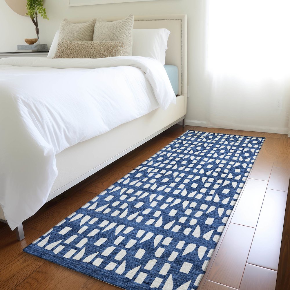 Premium Machine Washable Mayfield AMF963 Navy 2'3" x 7'6" Runner Rug. Picture 5