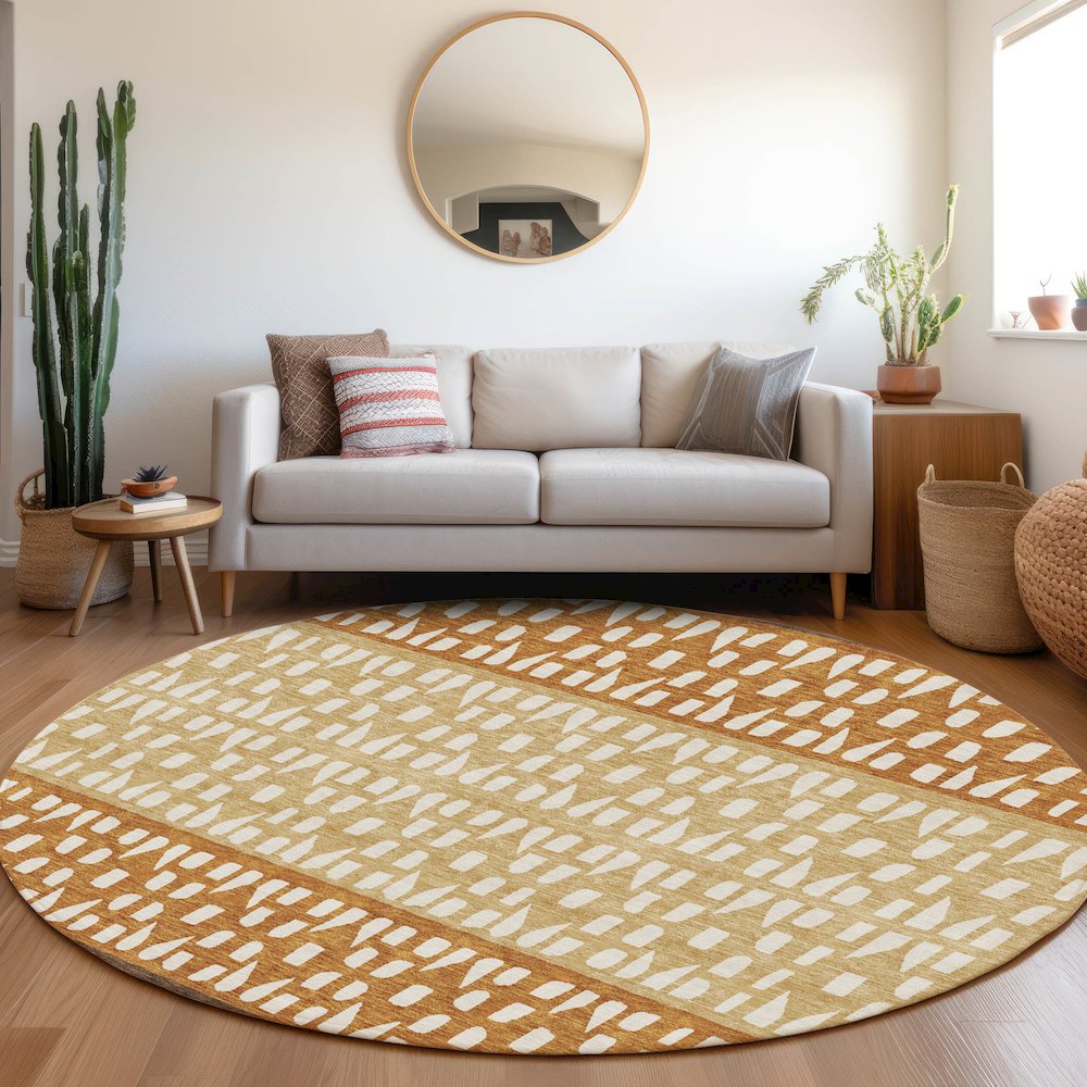Premium Machine Washable Mayfield AMF964 Coffee 8' x 8' Round Rug. Picture 5