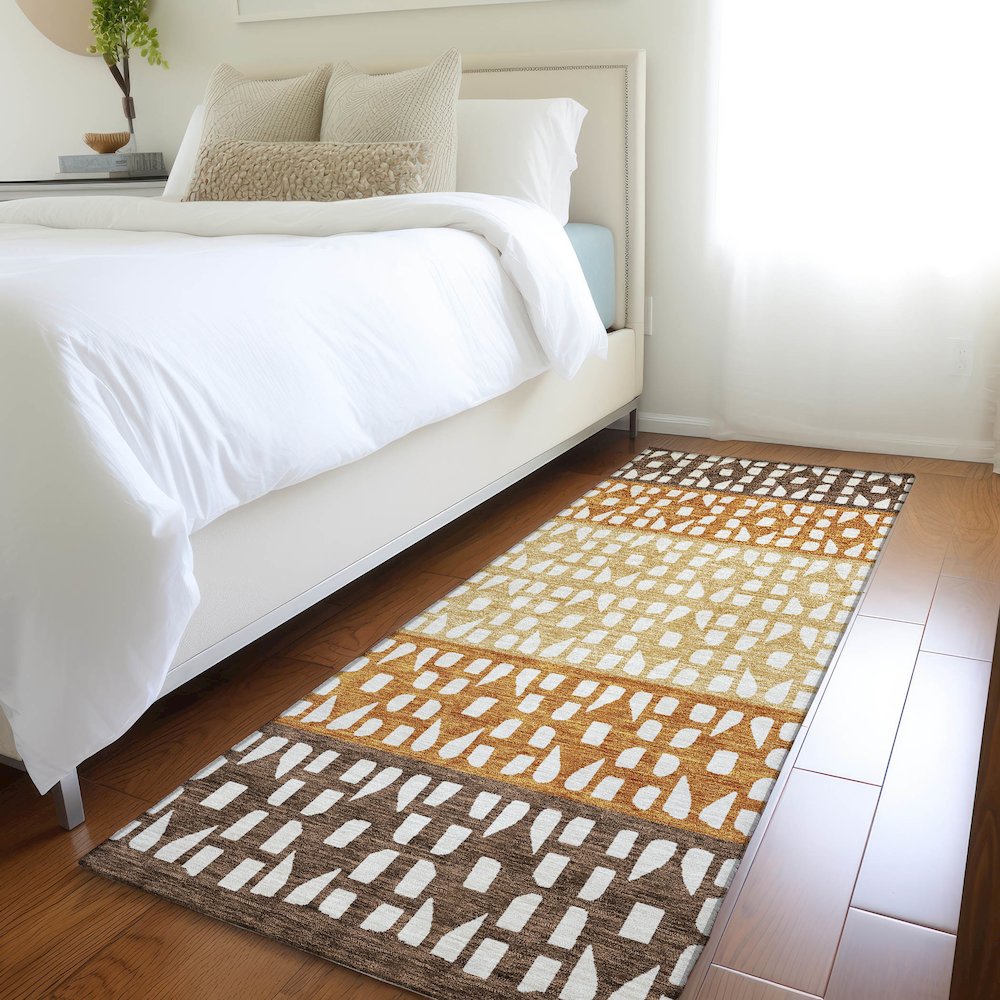 Premium Machine Washable Mayfield AMF964 Coffee 2'3" x 7'6" Runner Rug. Picture 5