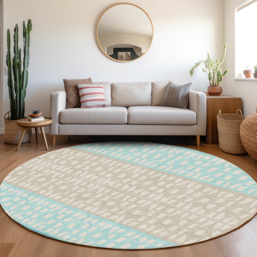 Premium Machine Washable Mayfield AMF964 Teal 8' x 8' Round Rug. Picture 5