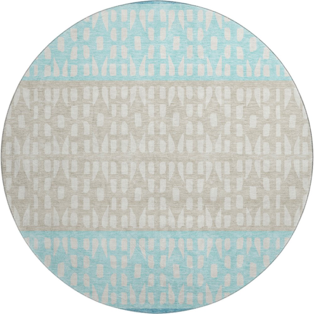 Premium Machine Washable Mayfield AMF964 Teal 8' x 8' Round Rug. Picture 1
