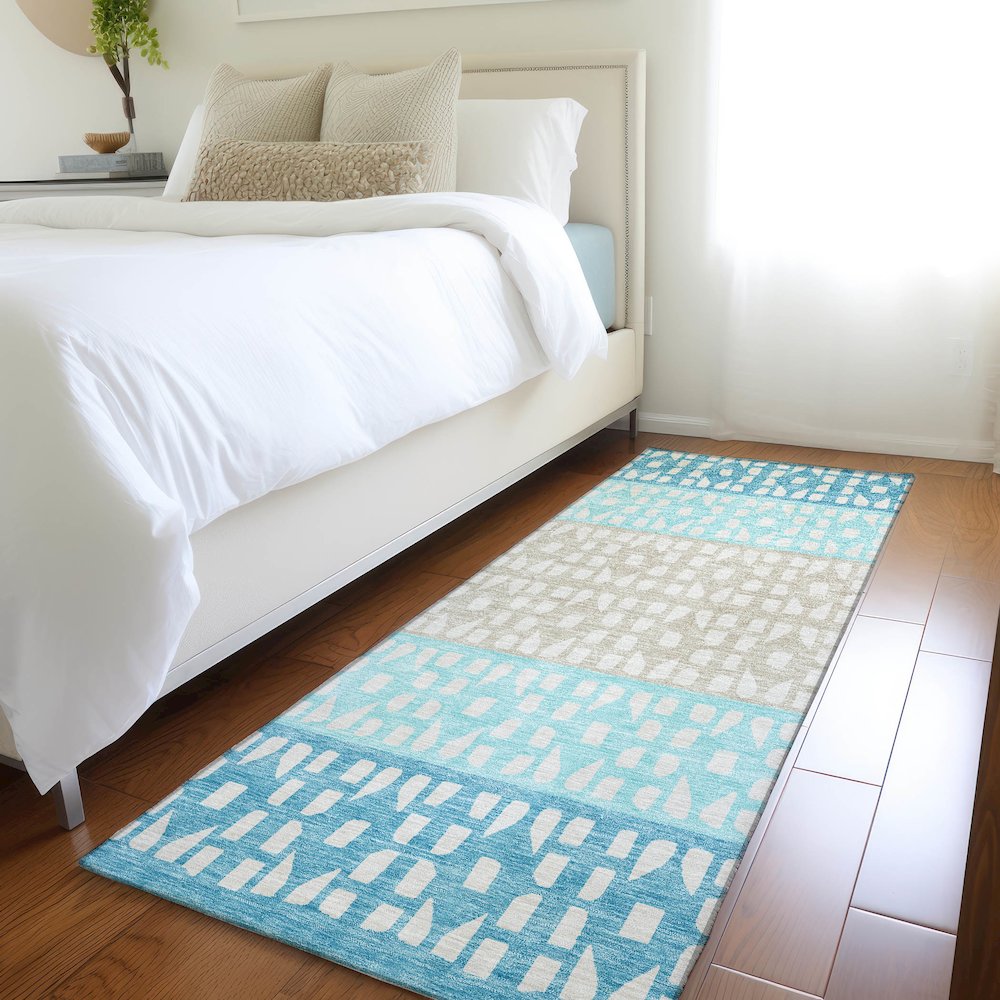Premium Machine Washable Mayfield AMF964 Teal 2'3" x 7'6" Runner Rug. Picture 5